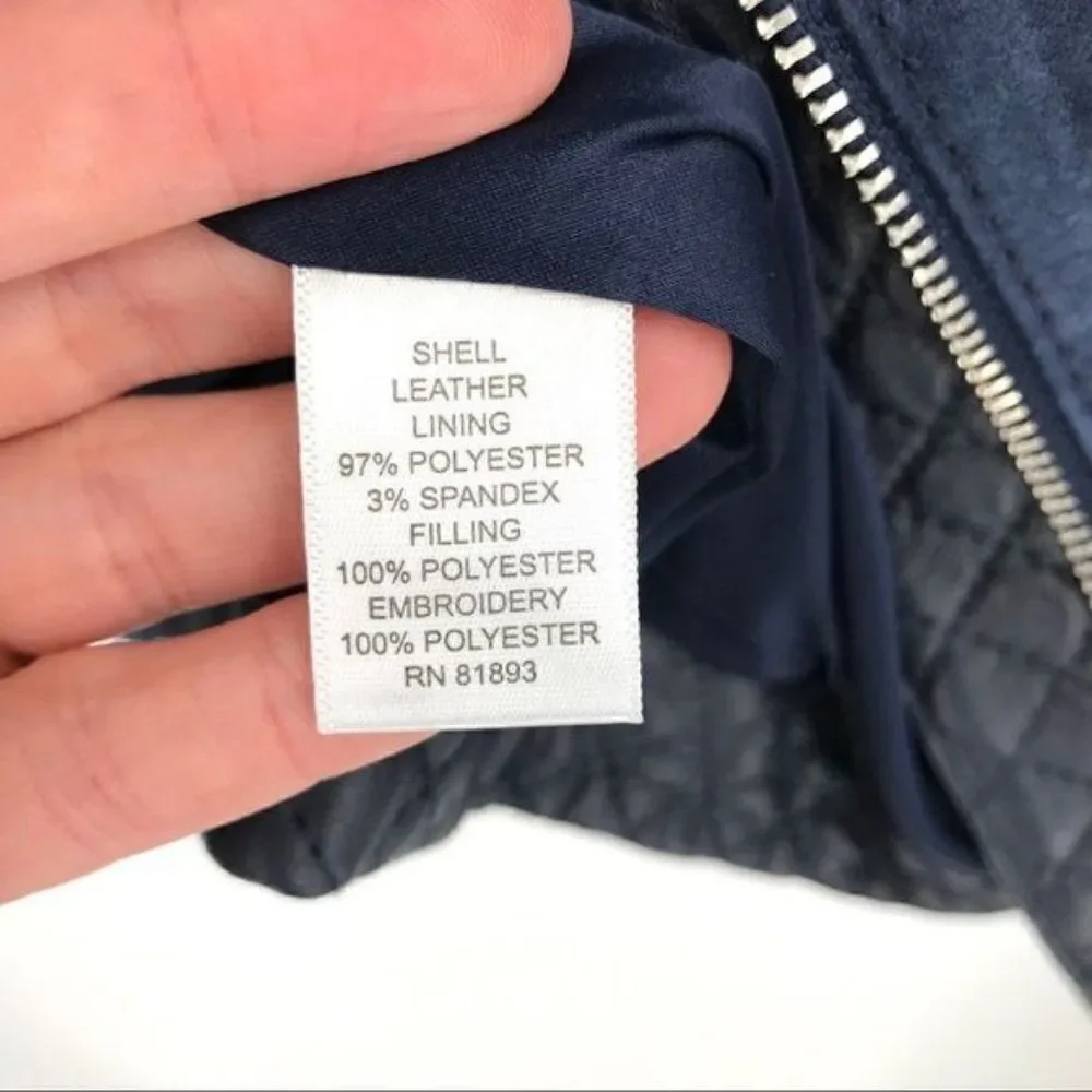Isaac Mizrahi Live navy long sleeves leather jacket zipper closure women size 10